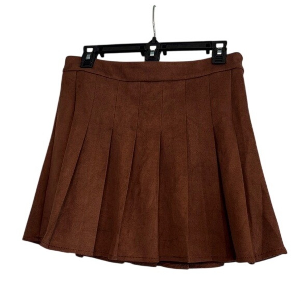 Blashe Brown Faux Suede Pleated Mini Skirt BS08170 Size Medium Womens